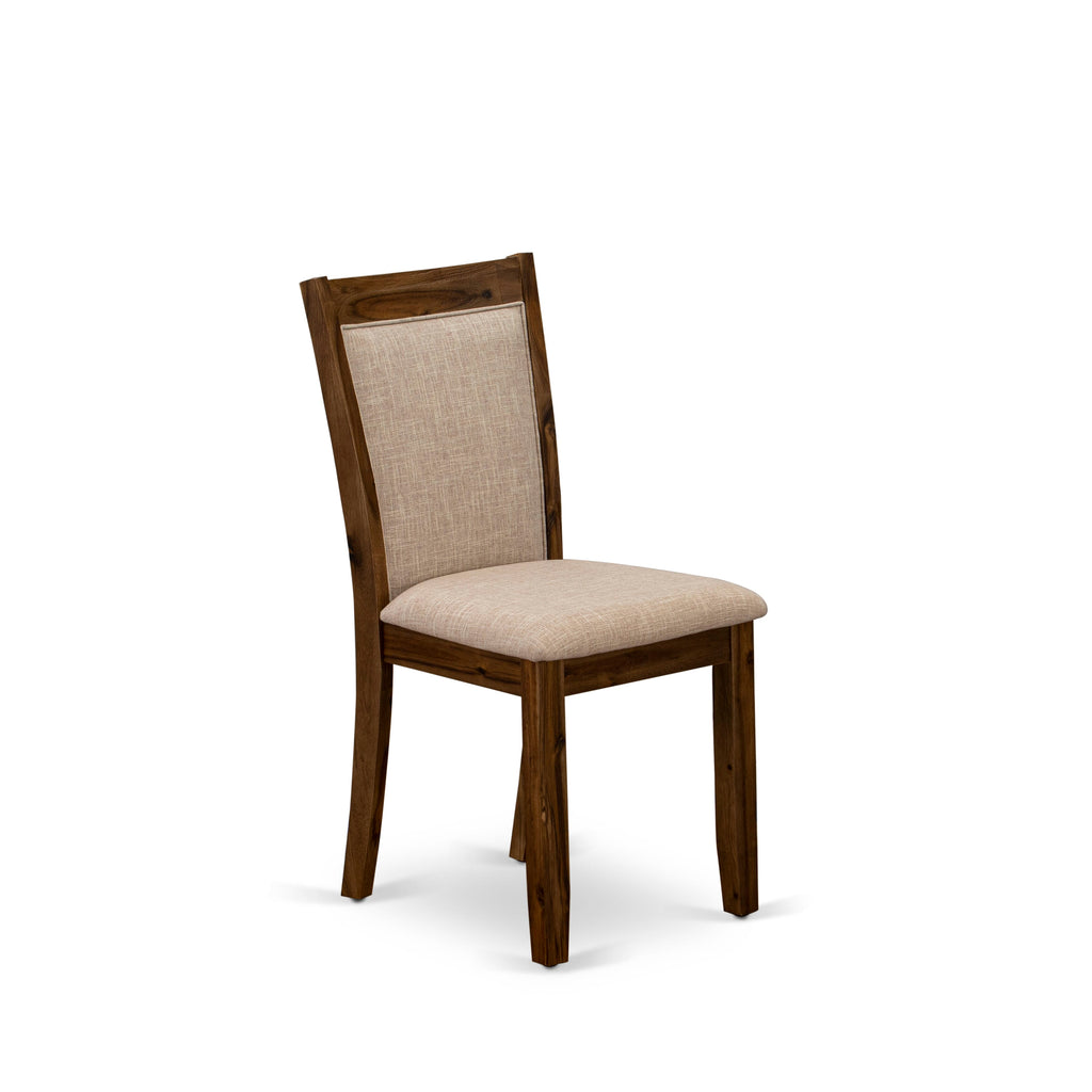 DLMZ3-88J-U8 3-Piece Cozy Dining Ensemble Round Table with Dropleaf & 2 Beige Linen Parsons Chairs
