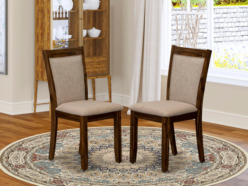 MZCNT2Q Set of 2 Light Tan Upholstered Dining Chairs in Antique Walnut Tone