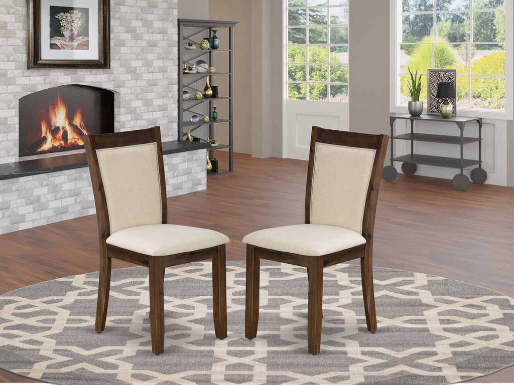 MZCNTCK Light Beige Linen Dining Chairs, Set of 2, with Antique Walnut Finish
