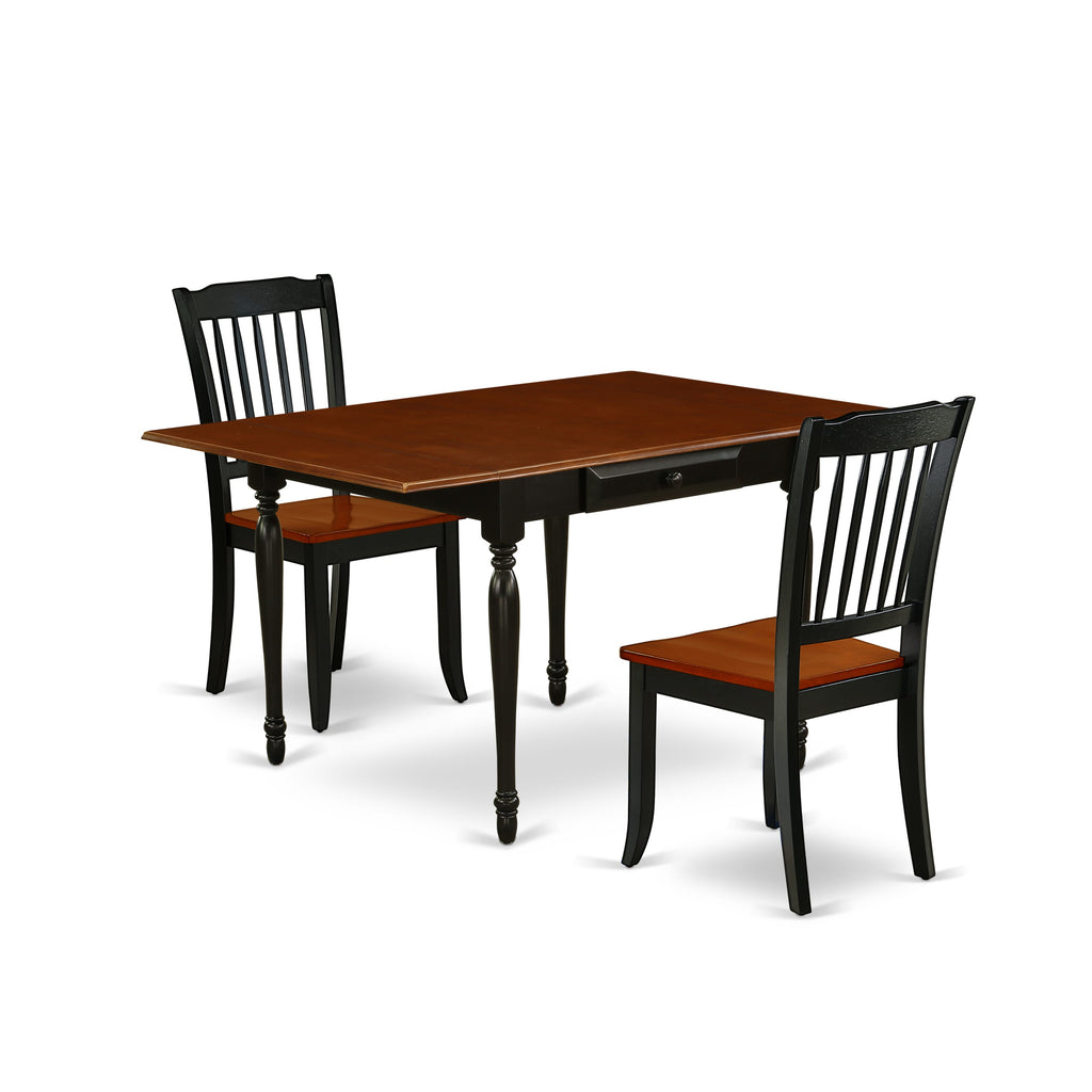 Cozy Small Space Dining Set MZDA3-P5J-H with Dropleaf Table and Two Chairs in Black & Cherry