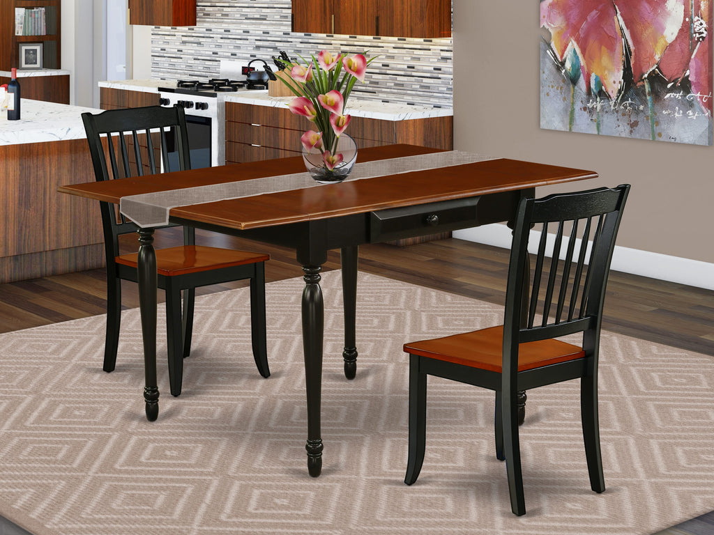 Cozy Small Space Dining Set MZDA3-P5J-H with Dropleaf Table and Two Chairs in Black & Cherry