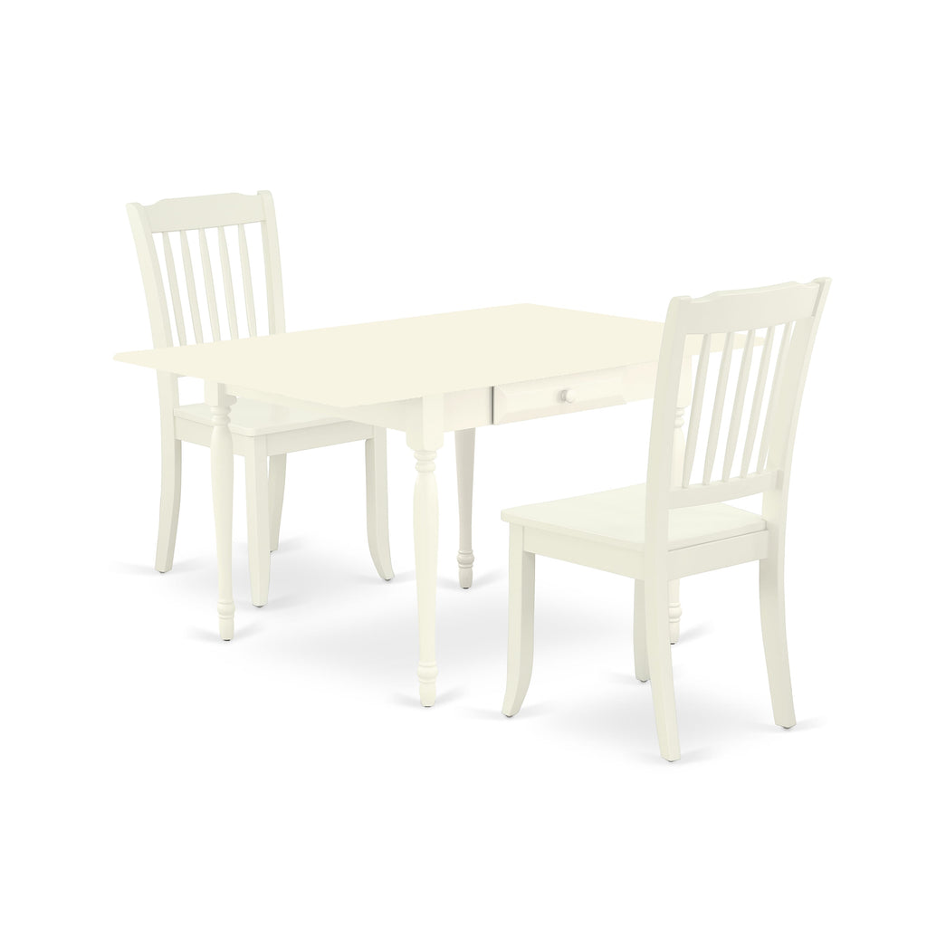 MZDA3-2P6-Y 3 Pc Dining Set Rectangular Dropleaf Table & 2 Chairs (White, 36x54)