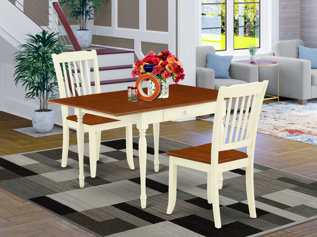 Compact 3-Piece Rectangle Dining Ensemble with Drop-leaf Table & 2 Chairs, 36x54 Buttermilk & Cherry  MZDA3-ZRJ-0
