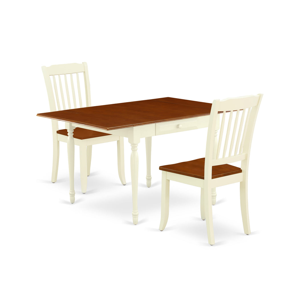 Compact 3-Piece Rectangle Dining Ensemble with Drop-leaf Table & 2 Chairs, 36x54 Buttermilk & Cherry  MZDA3-ZRJ-0