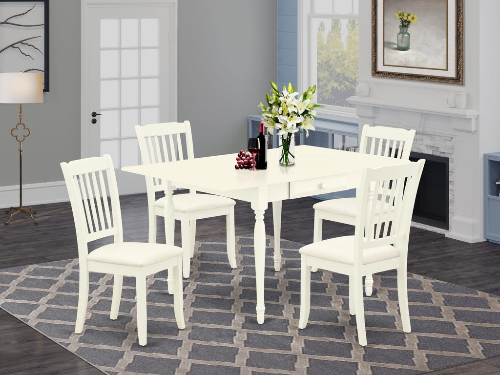 MZDA5-INB-U Linen White 5-Piece Dining Set with Drop-leaf Table and Upholstered Chairs for Cozy Dining Spaces