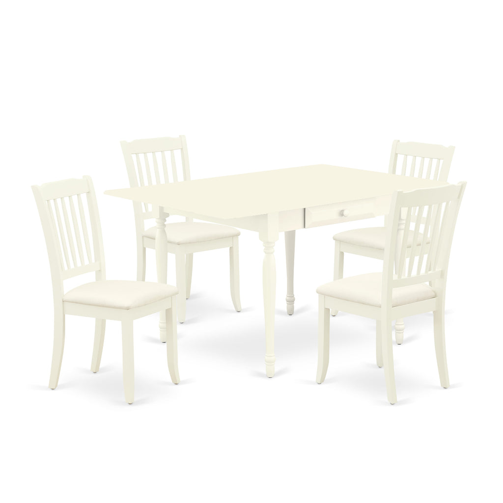 MZDA5-INB-U Linen White 5-Piece Dining Set with Drop-leaf Table and Upholstered Chairs for Cozy Dining Spaces