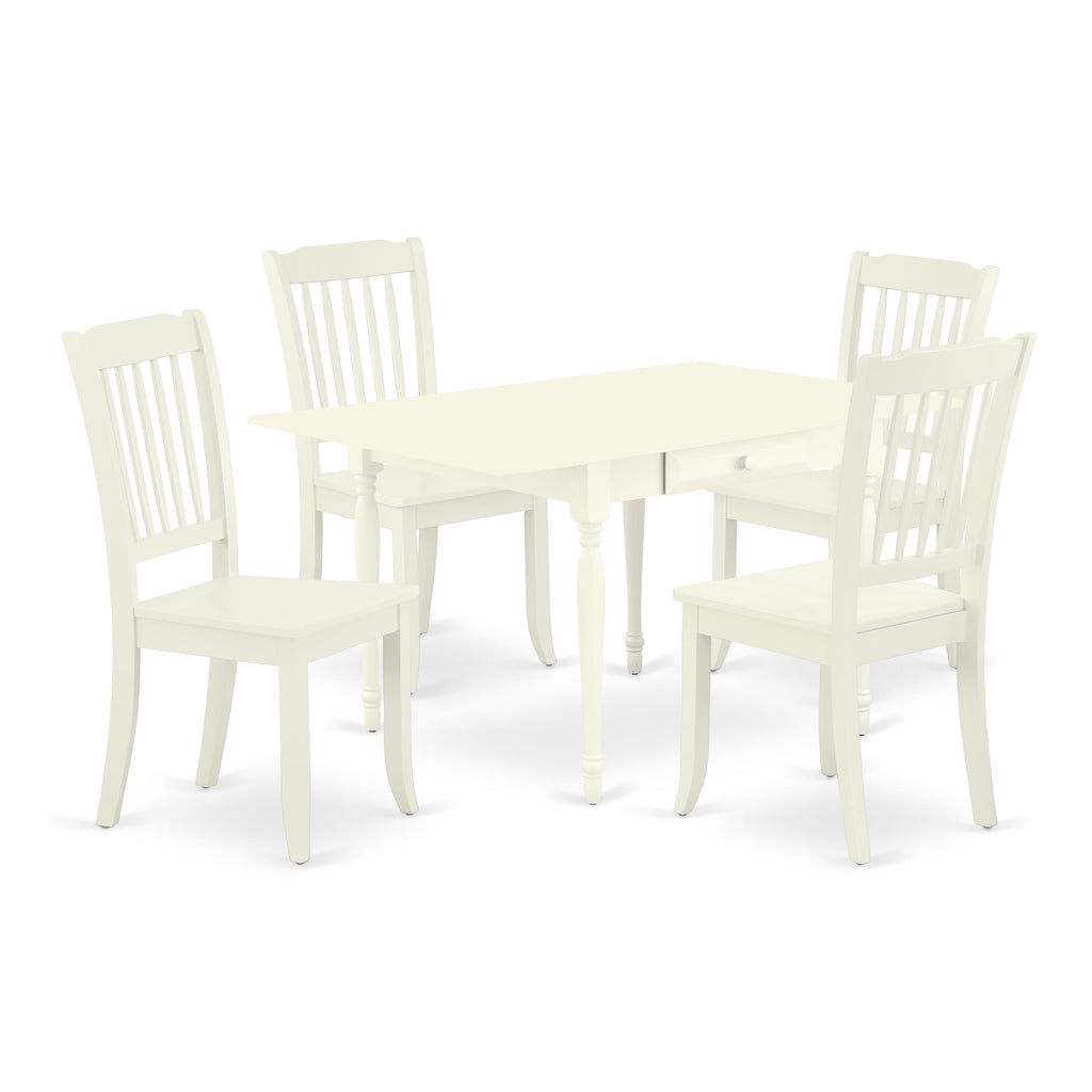 MZDA5-ZS4-3 Complete 5-Piece Set Rectangle Dining Table with Dropleaf & 4 Chairs in Off-White, 36x54 Inches