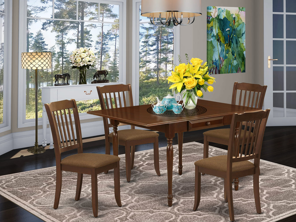 MZDA5-12B-R 5 Piece Dining Collection with Dropleaf Table & Upholstered Chairs for 4 in Mahogany Finish