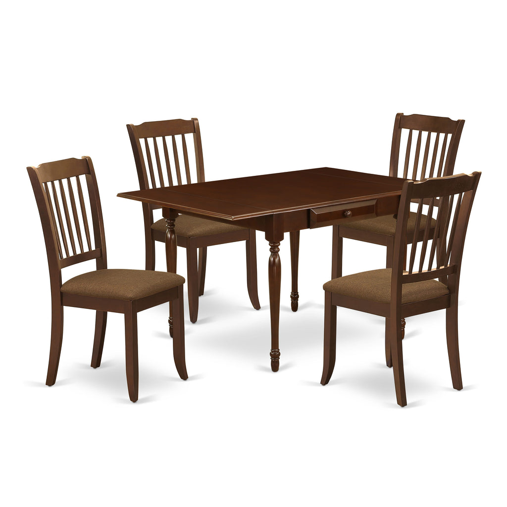 MZDA5-12B-R 5 Piece Dining Collection with Dropleaf Table & Upholstered Chairs for 4 in Mahogany Finish