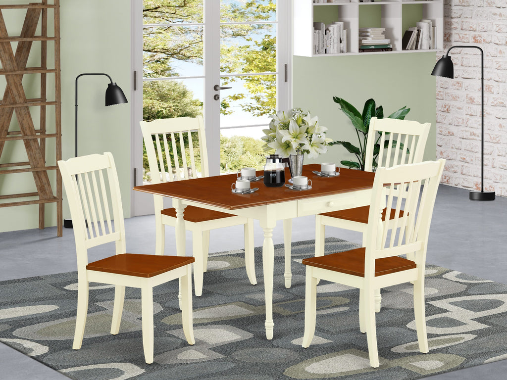 MZDA5-BVA-V Coastal Charm 5-Piece Dining Set with Dropleaf Table in Buttermilk & Cherry Finish, Includes 4 Wood Seat Chairs, 36x54 Inch
