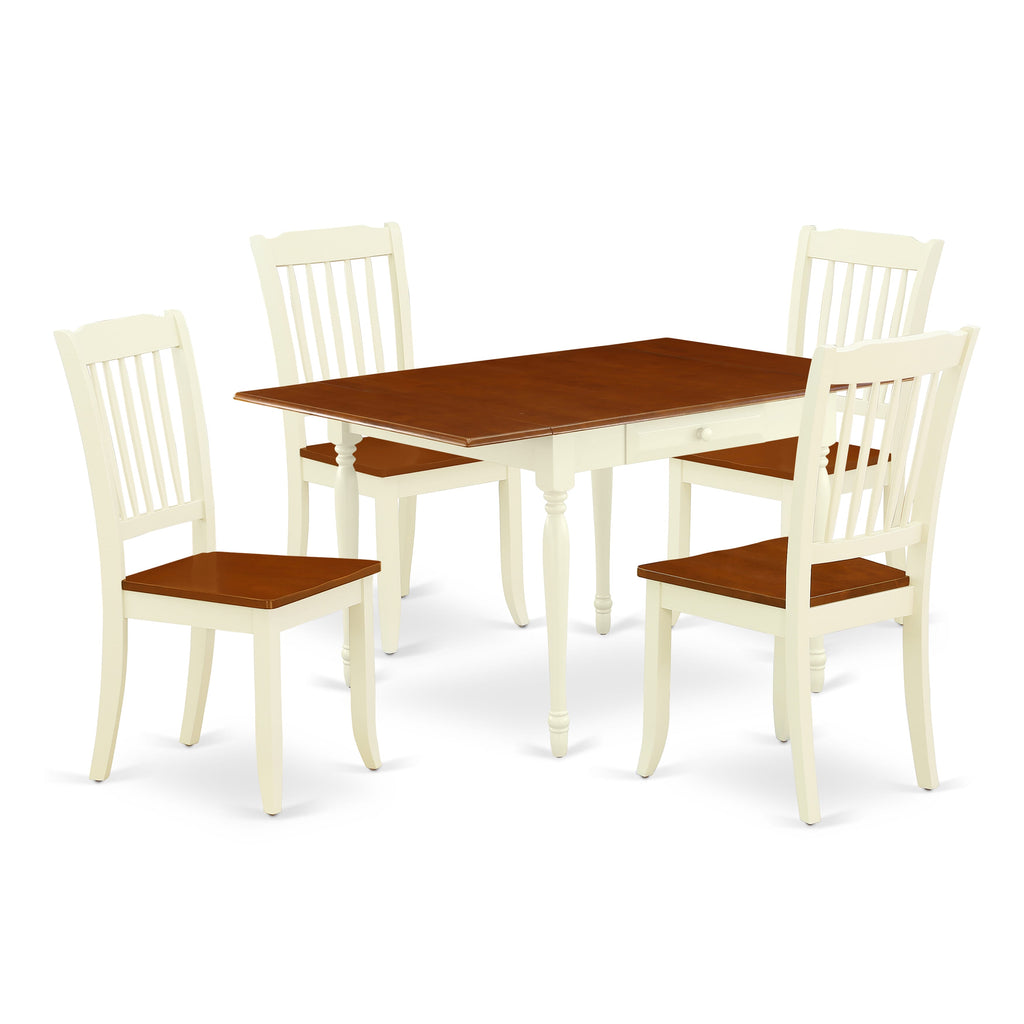 MZDA5-BVA-V Coastal Charm 5-Piece Dining Set with Dropleaf Table in Buttermilk & Cherry Finish, Includes 4 Wood Seat Chairs, 36x54 Inch