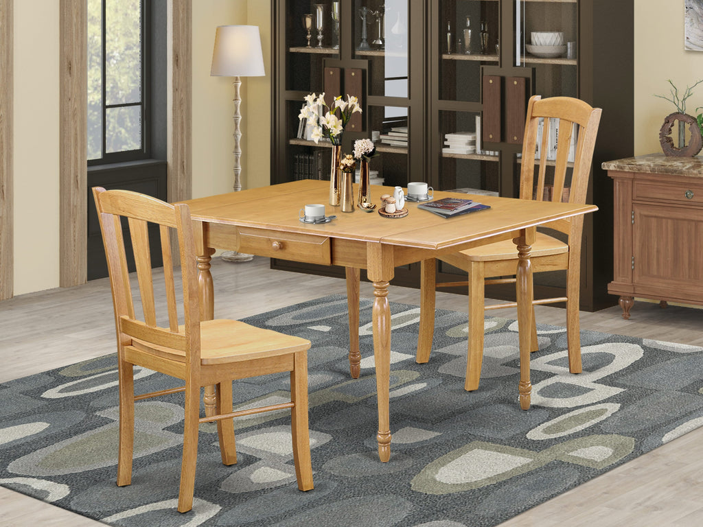 MZDL3-NUW-2 Compact Dining Ensemble with Drop Leaf Table & Chairs for Cozy Kitchens, 36x54 Oak Finish