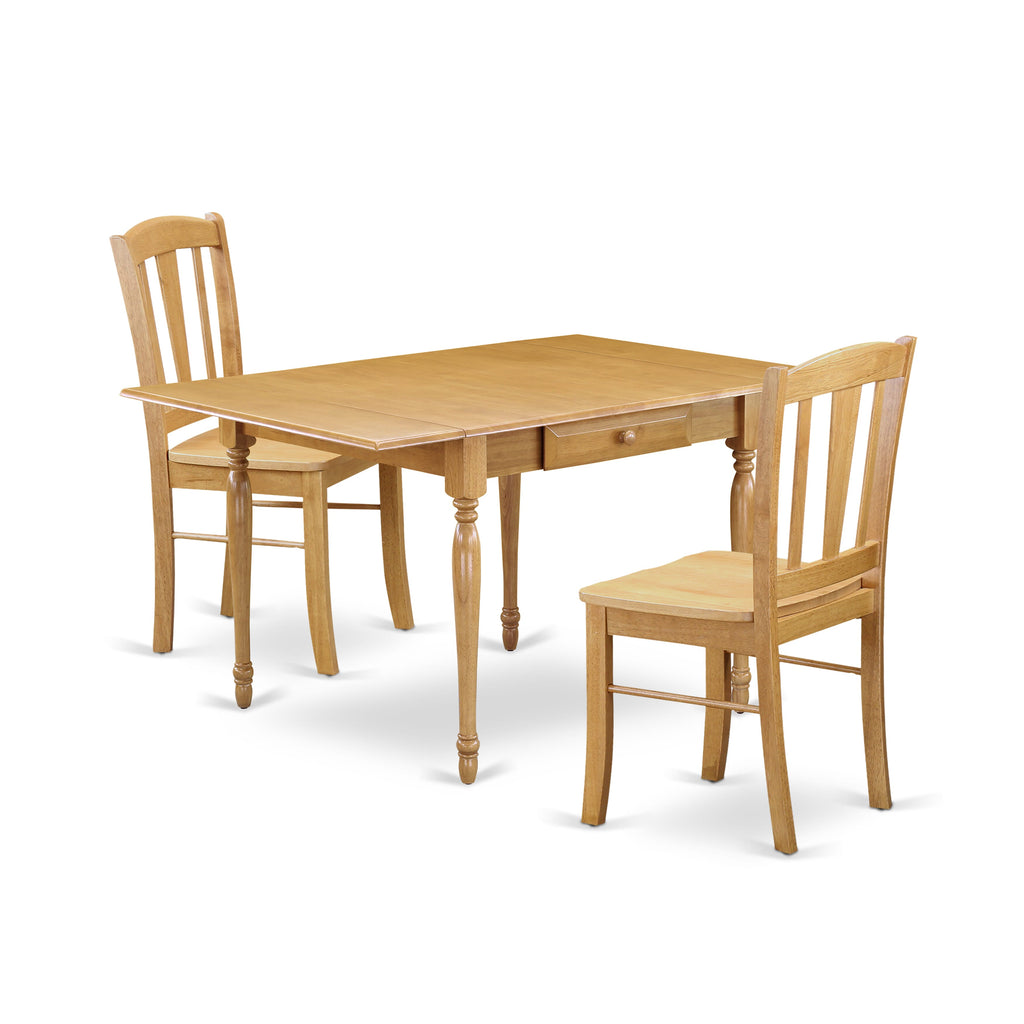 MZDL3-NUW-2 Compact Dining Ensemble with Drop Leaf Table & Chairs for Cozy Kitchens, 36x54 Oak Finish