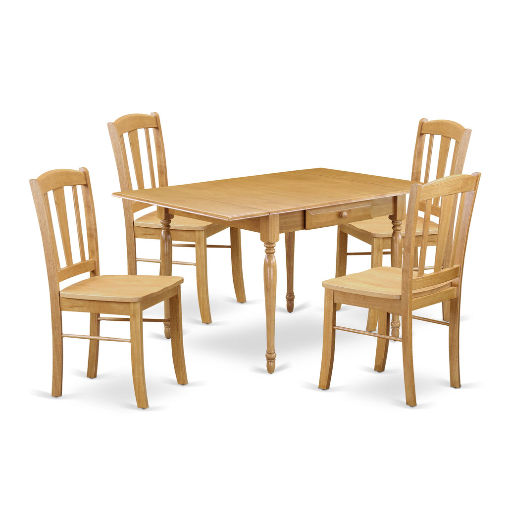 MZDL5-XX2-6 5 Piece Dining Ensemble with Rectangle Drop Leaf Table & 4 Chairs, 36x54 in Oak