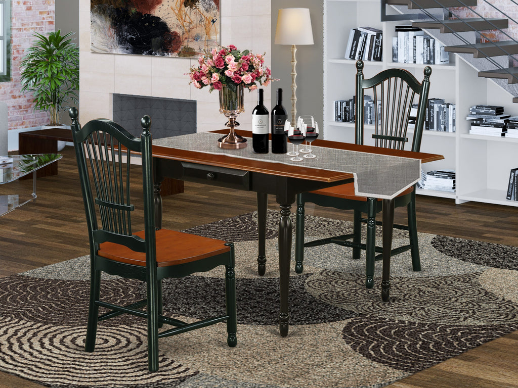 MZDO3-NS1-O 3-Piece Set with Expanding Table and Comfy Two Chairs, Black & Cherry Finish