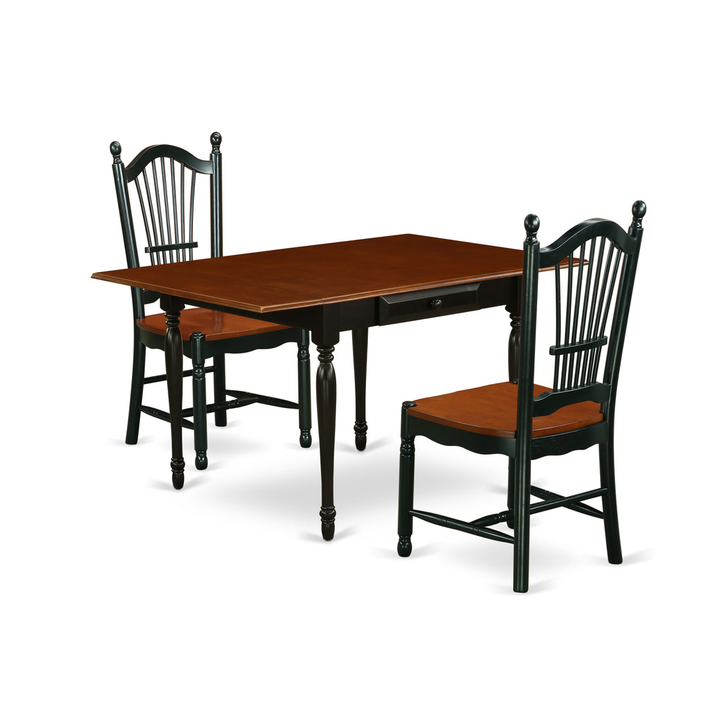 MZDO3-NS1-O 3-Piece Set with Expanding Table and Comfy Two Chairs, Black & Cherry Finish