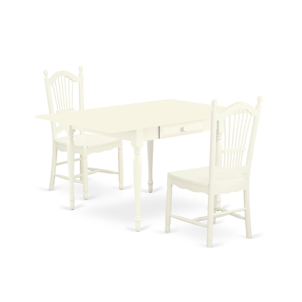 MZDO3-Q7N-C Three-Piece Dining Set with Folding Leaf and Pair of Chairs, Linen White, 36x54