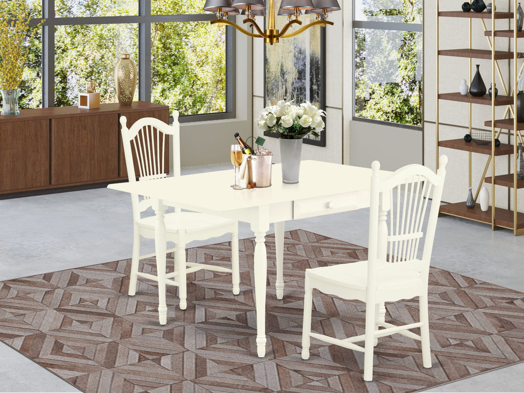 MZDO3-Q7N-C Three-Piece Dining Set with Folding Leaf and Pair of Chairs, Linen White, 36x54