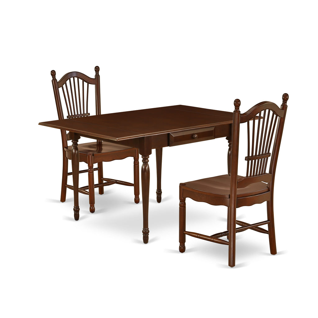 MZDO3-UK0-L Mahogany Dining Ensemble with Rectangle Leaf Table and Two Chairs, 36x54