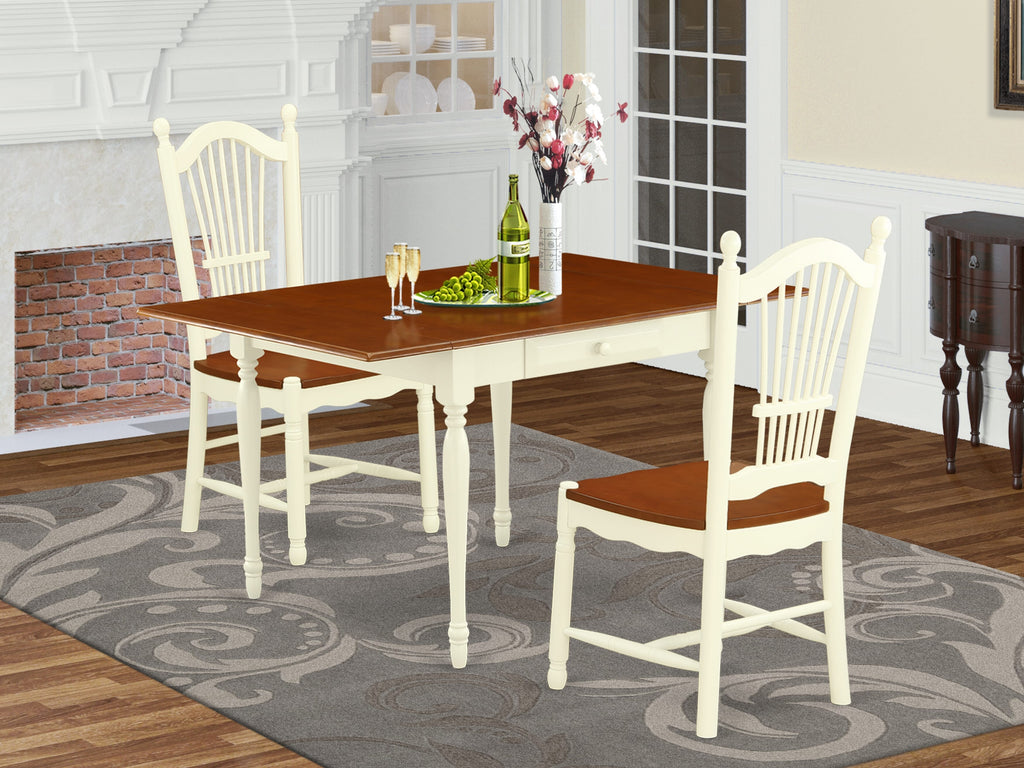 MZDO3-7AA-X 3-Piece Dining Ensemble with Rectangular Dropleaf Table & 2 Wooden Chairs, 36x54, Buttermilk & Cherry