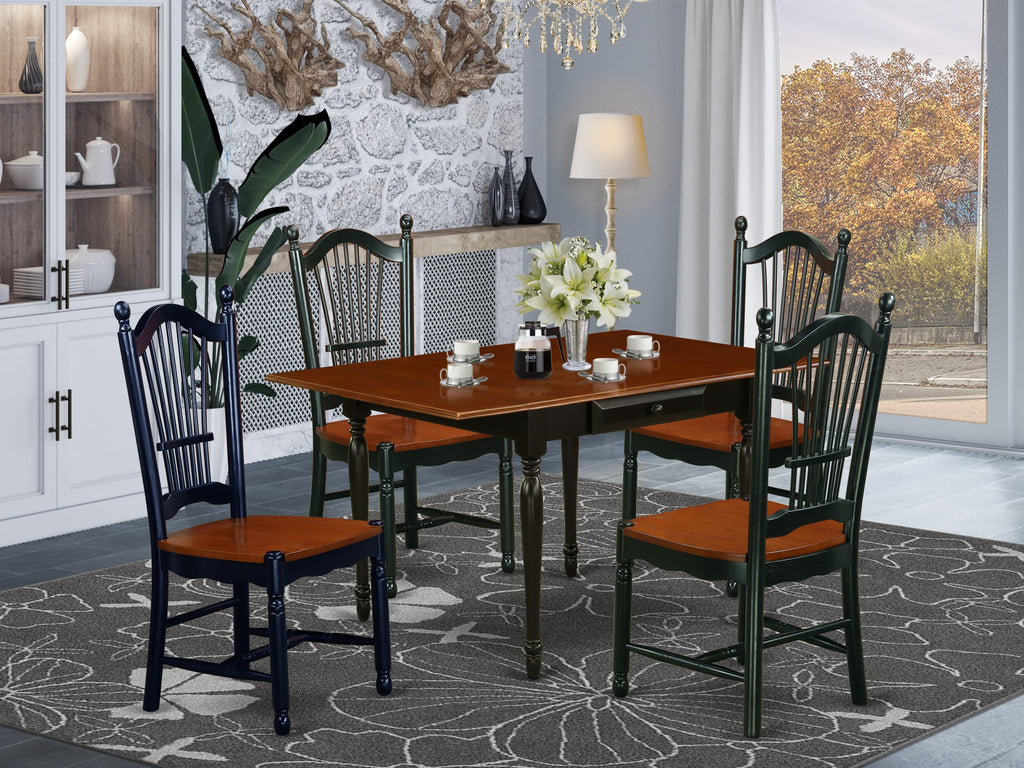 MZDO5-DZS-O 5-Piece Kitchen Dining Set Dropleaf Table & 4 Chairs, 36x54 Inch, Black & Cherry