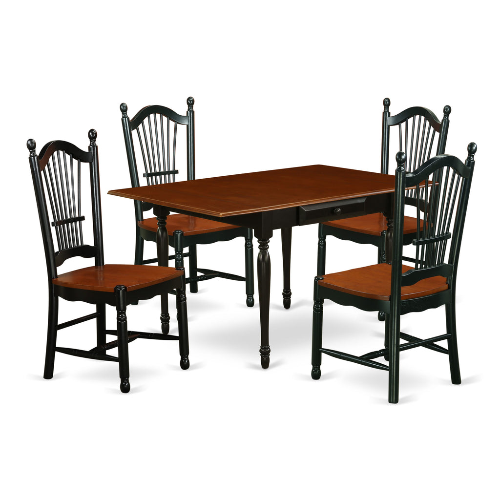 MZDO5-DZS-O 5-Piece Kitchen Dining Set Dropleaf Table & 4 Chairs, 36x54 Inch, Black & Cherry