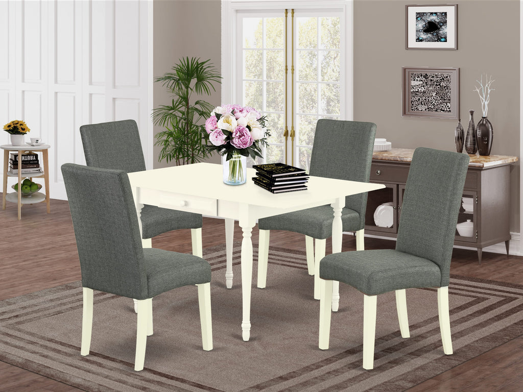 MZDR5-37W-17 5 Piece Dining Ensemble with Extension Table & Gray Linen-like Chairs, 36x54 Inches, Creamy Finish