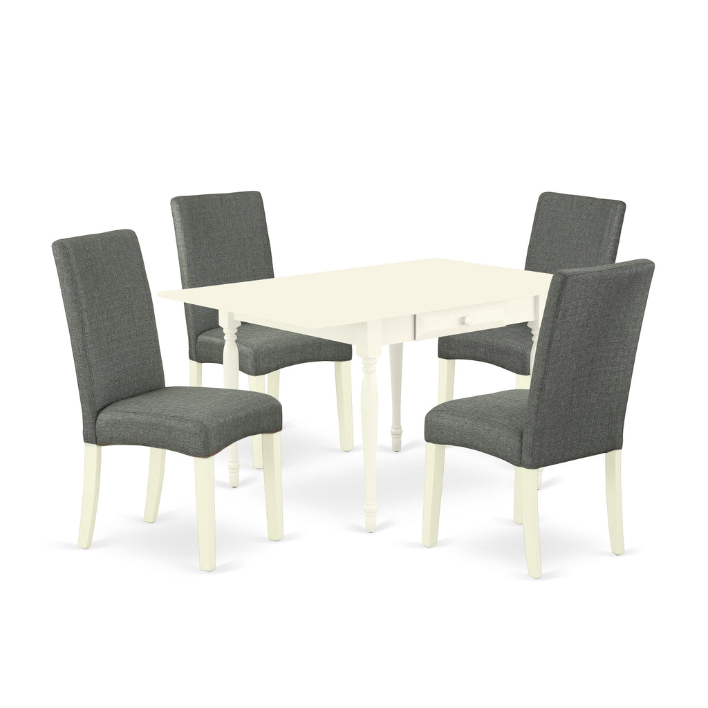 MZDR5-37W-17 5 Piece Dining Ensemble with Extension Table & Gray Linen-like Chairs, 36x54 Inches, Creamy Finish