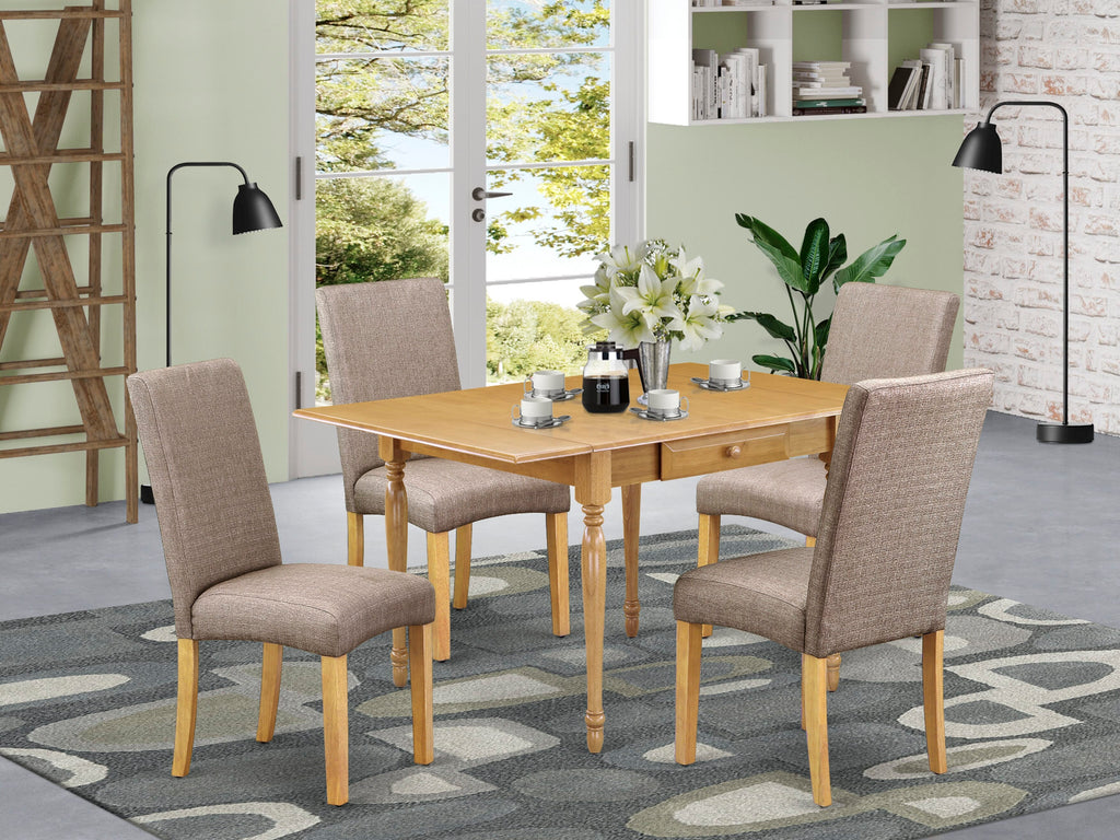MZDR5-2LC-TP 5-Piece Dining Room Ensemble with Dropleaf Table & 4 Linen Fabric Khaki Chairs, Oak 36x54