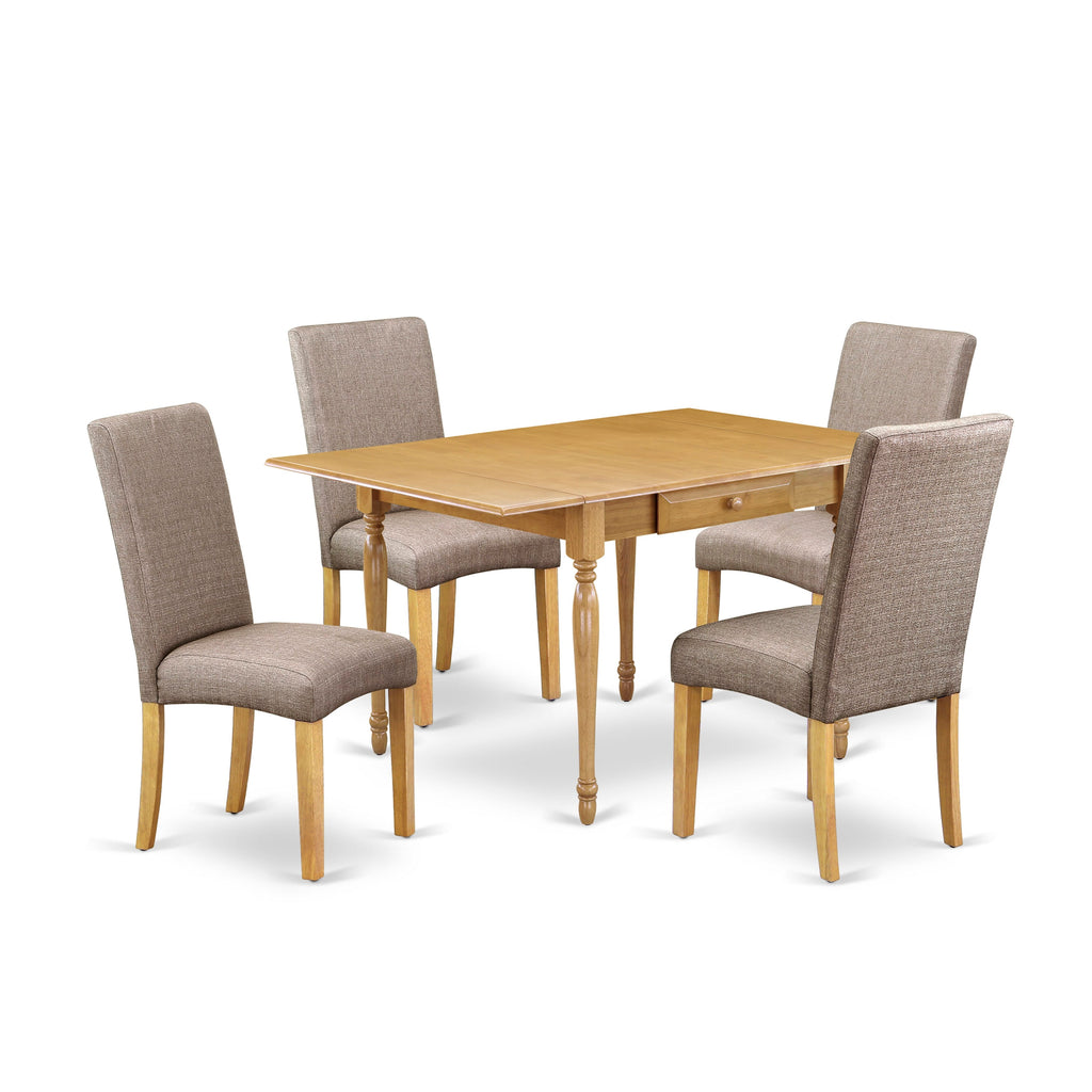 MZDR5-2LC-TP 5-Piece Dining Room Ensemble with Dropleaf Table & 4 Linen Fabric Khaki Chairs, Oak 36x54