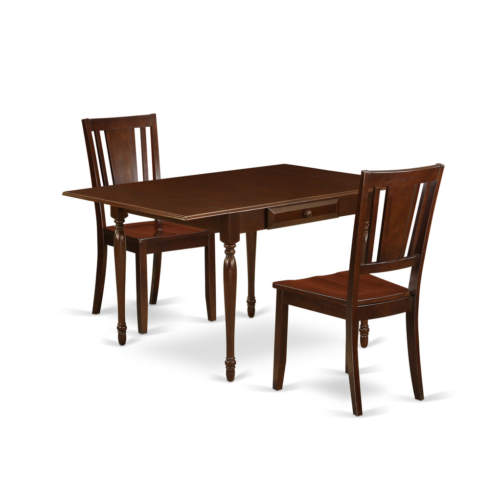 Compact Dining Set MZDU3-661-1 with Dropleaf Table & Chairs - Ideal for Cozy Spaces, Mahogany Finish