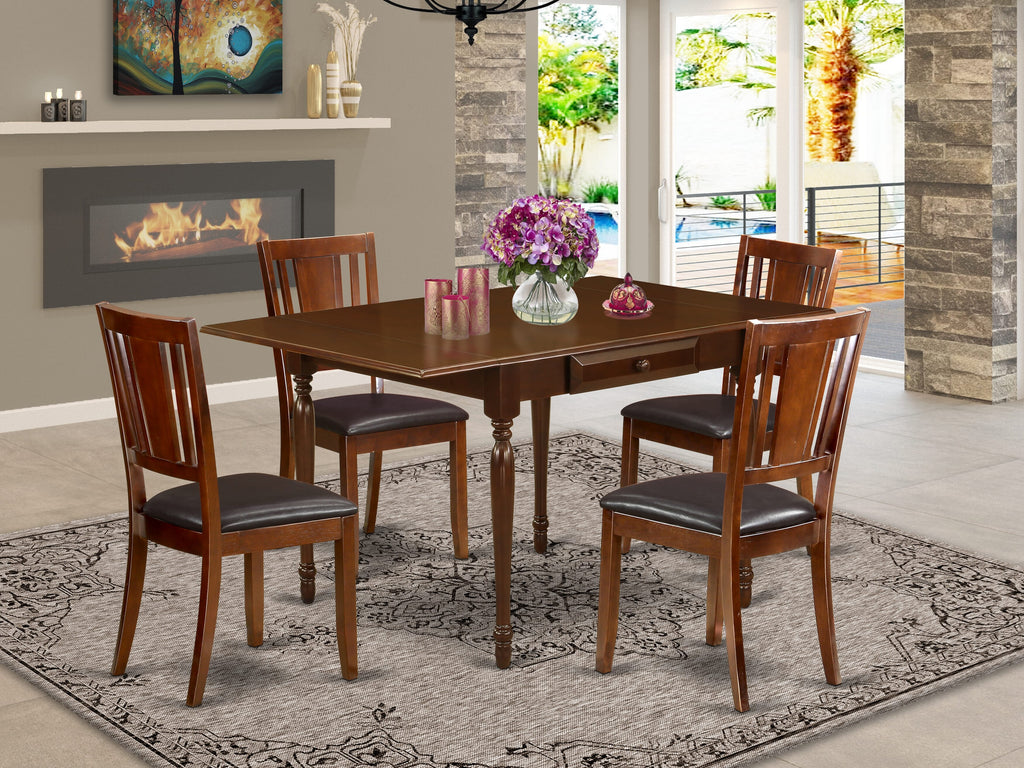 MZDU5-X4H-GG 36x54 Mahogany Dining Set with Expandable Leaf and 4 Chic Faux Leather Seats, 5 Pc