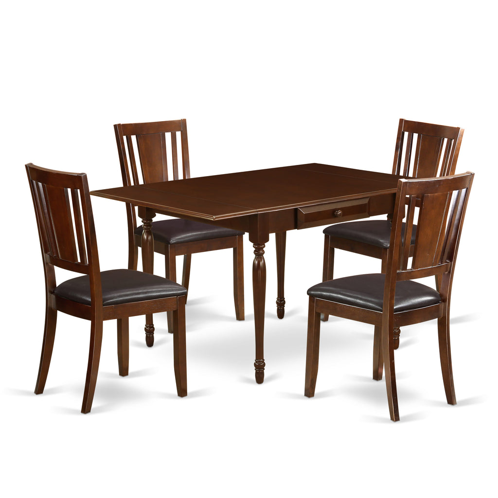 MZDU5-X4H-GG 36x54 Mahogany Dining Set with Expandable Leaf and 4 Chic Faux Leather Seats, 5 Pc