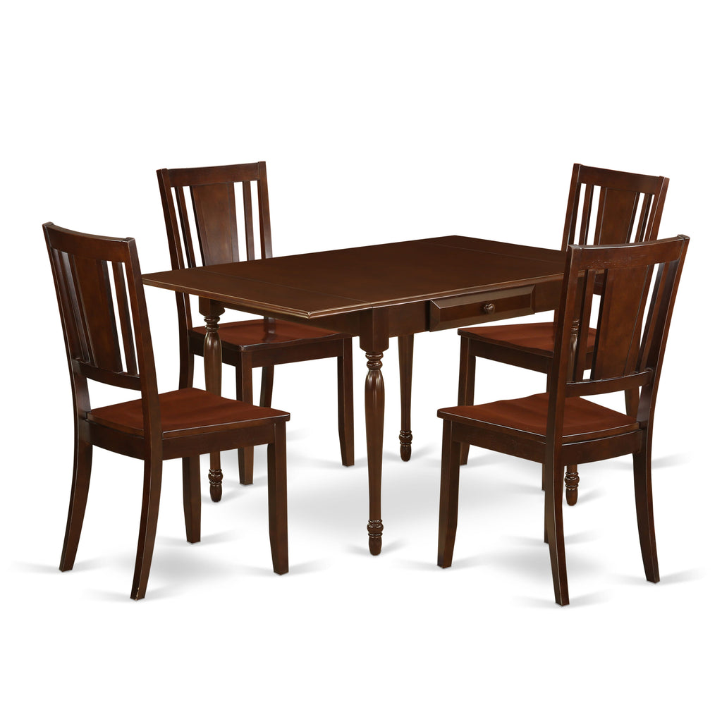 MZDU5-EB3-D Five-Piece Mahogany Dining Ensemble with Expanding Table and Quartet of Chairs, 36x54 Inch