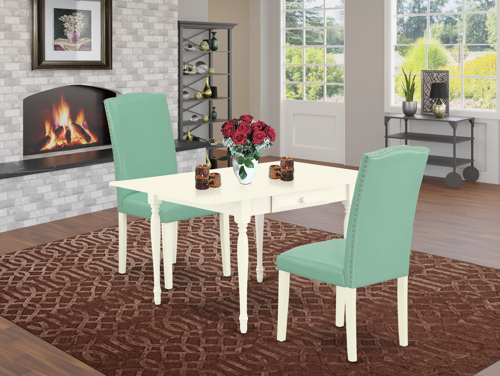 MZEN3-ZRH-S0 Compact 3 Pcs Dining Ensemble with Turnable Table and 2 Chair Duo, Vintage White Finish