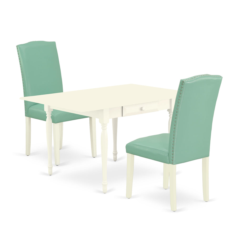 MZEN3-ZRH-S0 Compact 3 Pcs Dining Ensemble with Turnable Table and 2 Chair Duo, Vintage White Finish