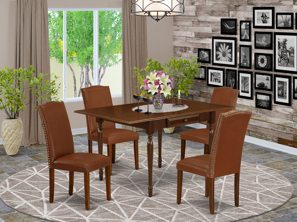 MZEN5-VSB-UP 5 Piece Dining Ensemble with Dropleaf Table and Brown Faux Leather Chairs