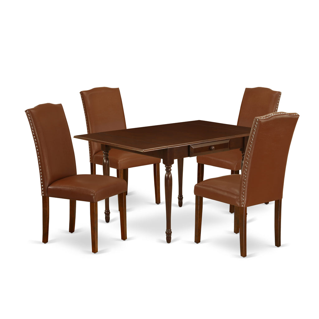 MZEN5-VSB-UP 5 Piece Dining Ensemble with Dropleaf Table and Brown Faux Leather Chairs