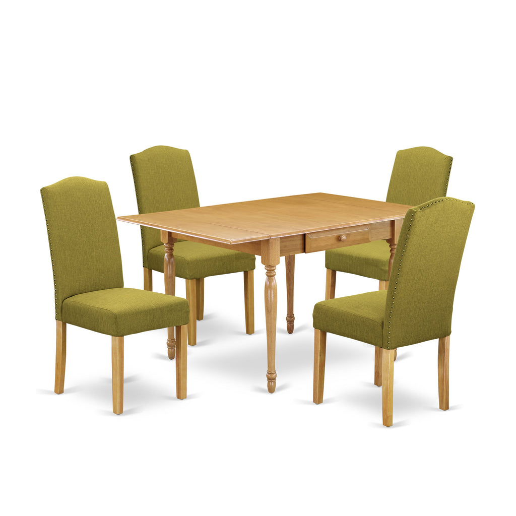 Refined Elegance MZEN5-0JB-ZJ 5pc Dining Set Rectangular Table & 4 Linen Parson Chairs, Oak Finish