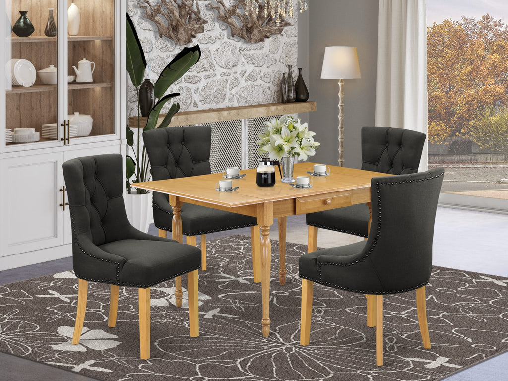 MZFR5-456-I7 Chic 5 Pc Dining Ensemble Oak Table with Dropleaf & Gotham Grey Upholstered Chairs