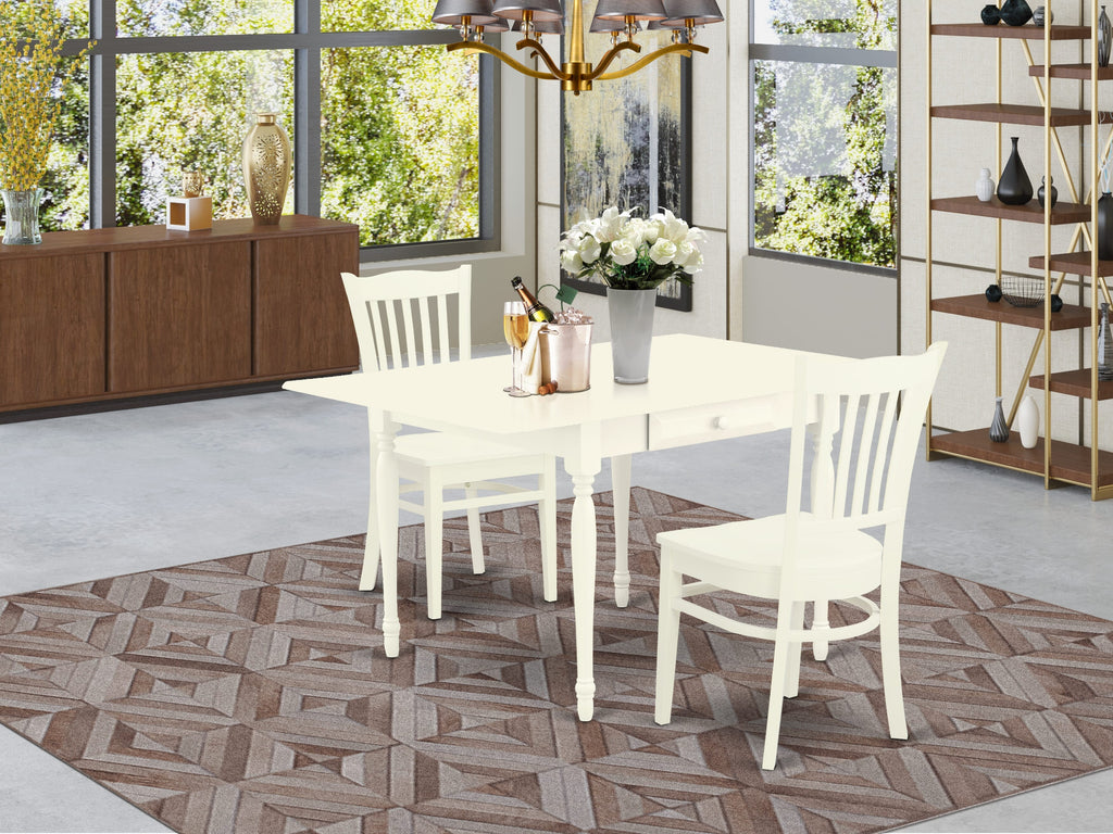 MZGR3-QT8-Z 3-Piece Dining Set Rectangular Dropleaf Table & Chairs in Linen White, 36x54