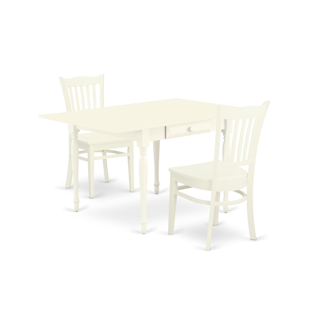 MZGR3-QT8-Z 3-Piece Dining Set Rectangular Dropleaf Table & Chairs in Linen White, 36x54