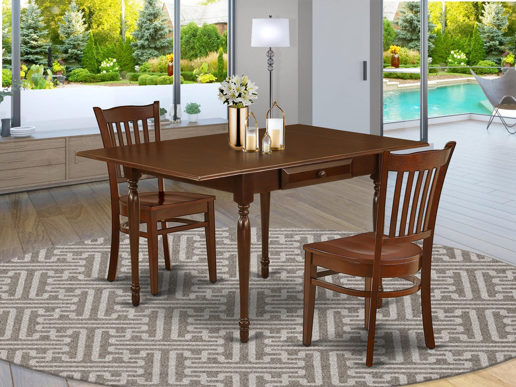 MZGR3-F4Q-T Compact Mahogany Dining Set with Dropleaf Table & Chairs Combo for Coziness
