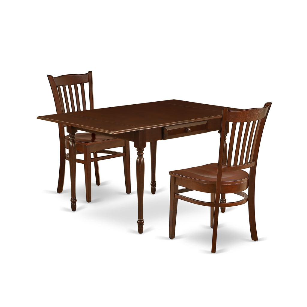 MZGR3-F4Q-T Compact Mahogany Dining Set with Dropleaf Table & Chairs Combo for Coziness