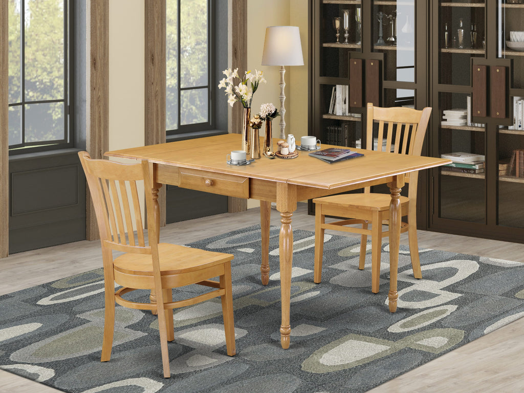 MZGR3-NJ7-6 Dining Ensemble 3-Piece Set with Drop Leaf Table and Two Chairs, Natural Wood Finish, 36x54 In.