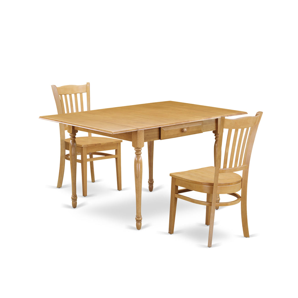 MZGR3-NJ7-6 Dining Ensemble 3-Piece Set with Drop Leaf Table and Two Chairs, Natural Wood Finish, 36x54 In.