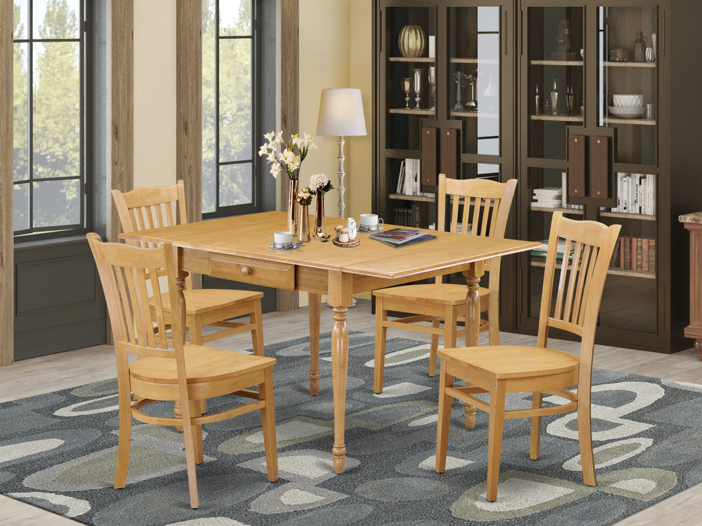 MZGR5-8BQ-J 5-Piece Dining Set with Dropleaf Table and 4 Chairs, 36x54 Inch, in Warm Oak Finish