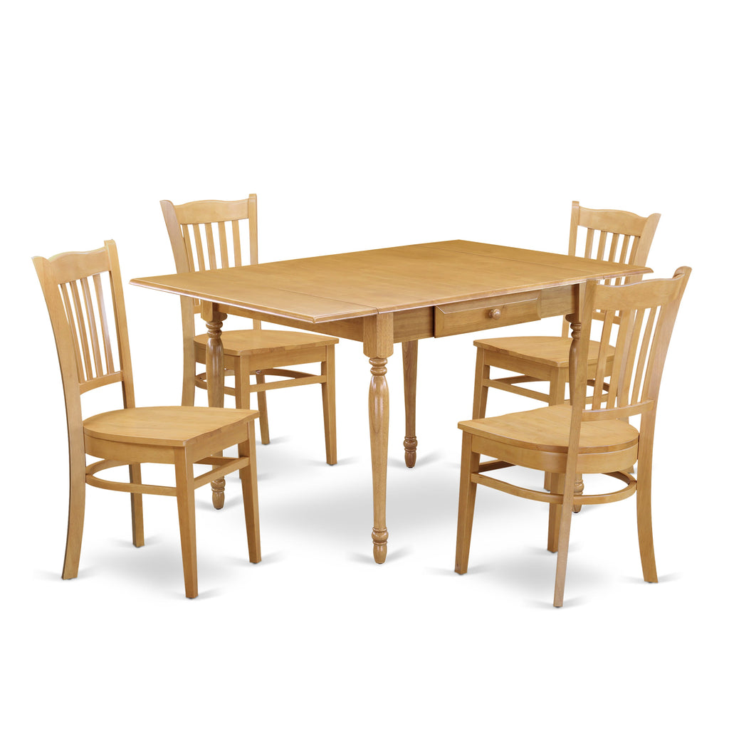 MZGR5-8BQ-J 5-Piece Dining Set with Dropleaf Table and 4 Chairs, 36x54 Inch, in Warm Oak Finish
