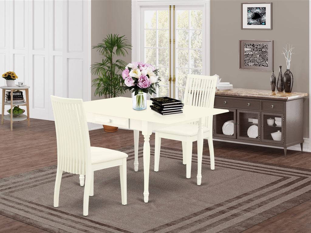 MZIP3-TA2-R 3pc Dropleaf 36x54 Dining Set with Rectangular Table & Linen Covered Chairs in White