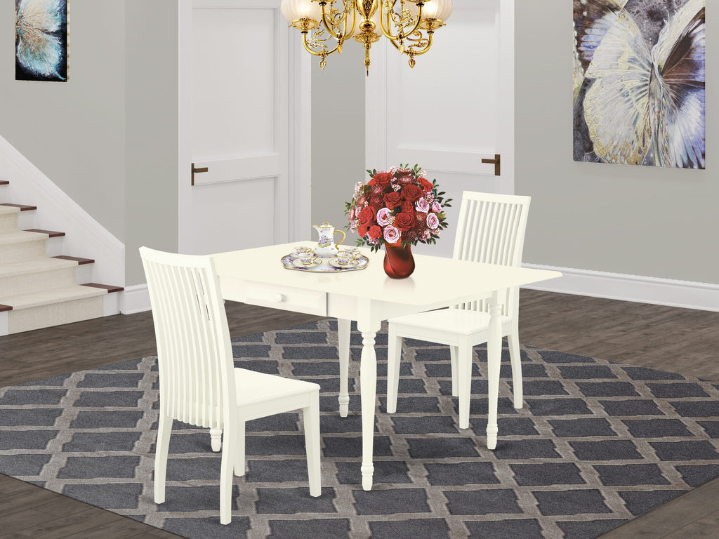 MZIP3-NUH-R Compact 3-Piece Dining Room Set with Leaf Expansion and Pair of Chairs Linen White Finish
